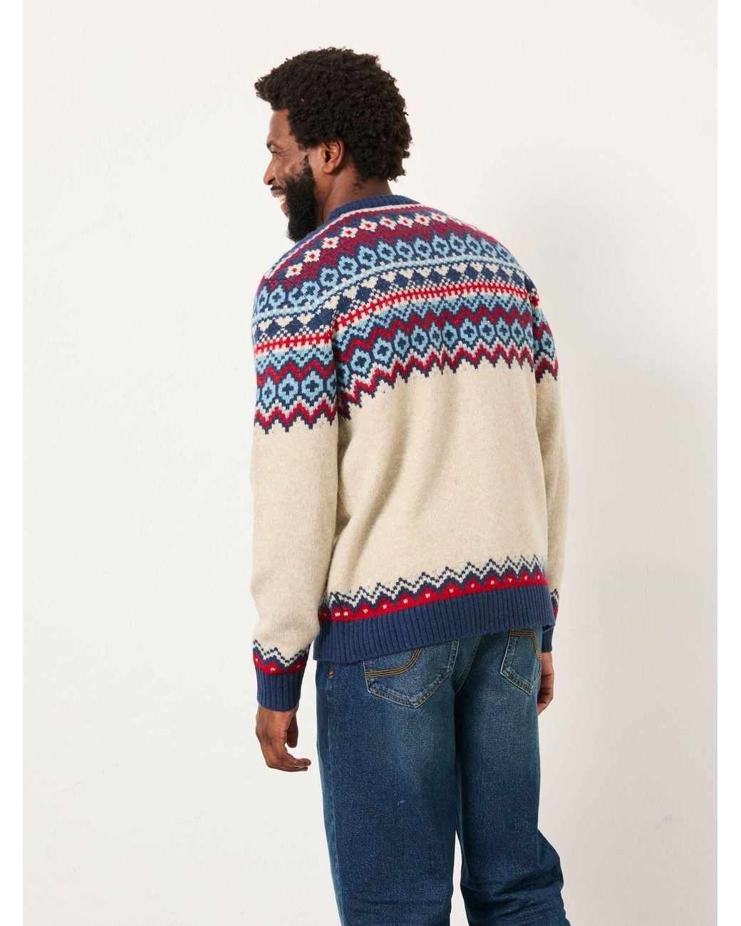 FatFace Natural Hudson Knitted Fairisle Crew Jumper for men