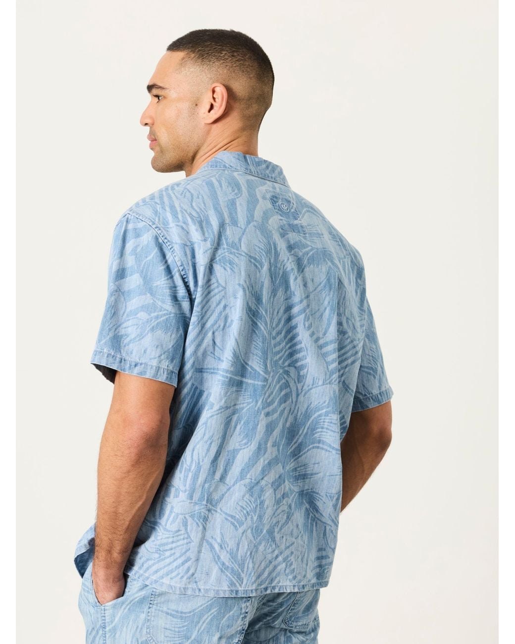 FatFace Blue Fatface Short Sleeve Relaxed Fit Jungle Chambray Shirt for men
