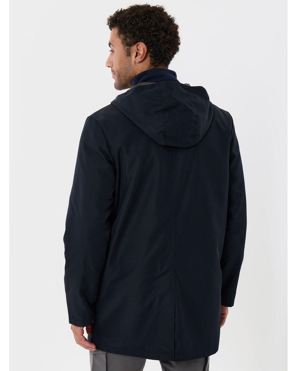 Threadbare Blue Showerproof Hooded Longline With Patch Pockets Jacket for men