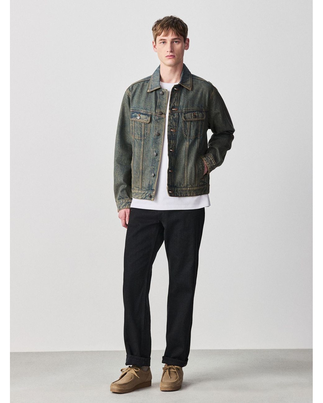 Next Green Denim Button Through Jacket for men