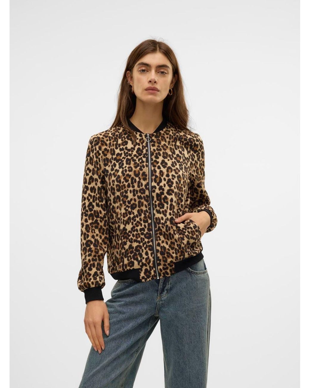 Vero Moda Brown Leopard Print Lightweight Bomber Jacket