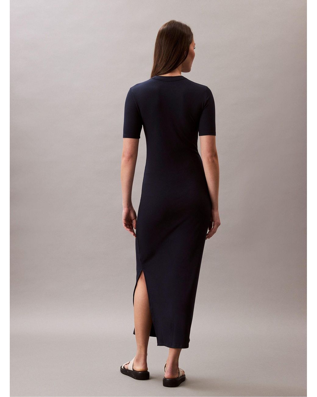 Calvin Klein Modal Stretch Rib Midi Dress in Blue | Lyst