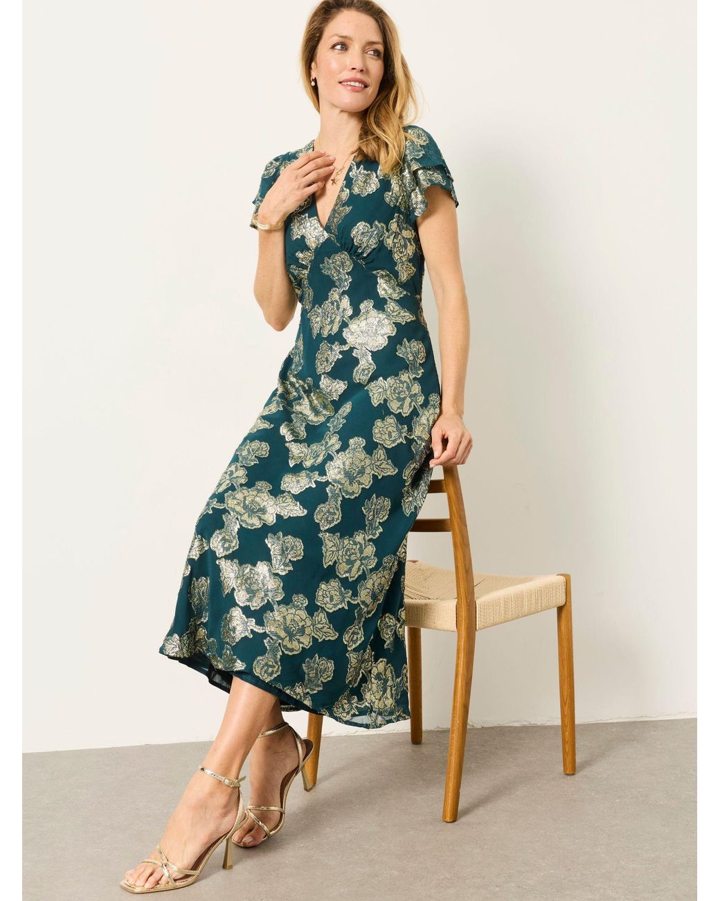 FatFace Brown Kate Metallic Dress