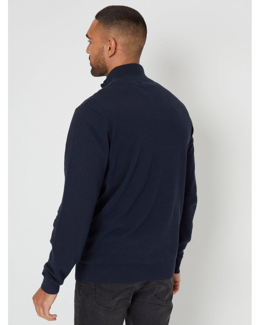 Threadbare Blue Mini Cable Knit Quarter Zip Jumper for men