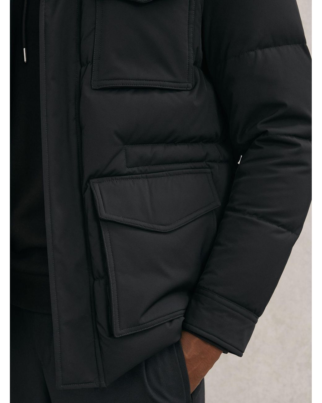 Reiss Black Quilted Four-Pocket Puffer Jacket for men