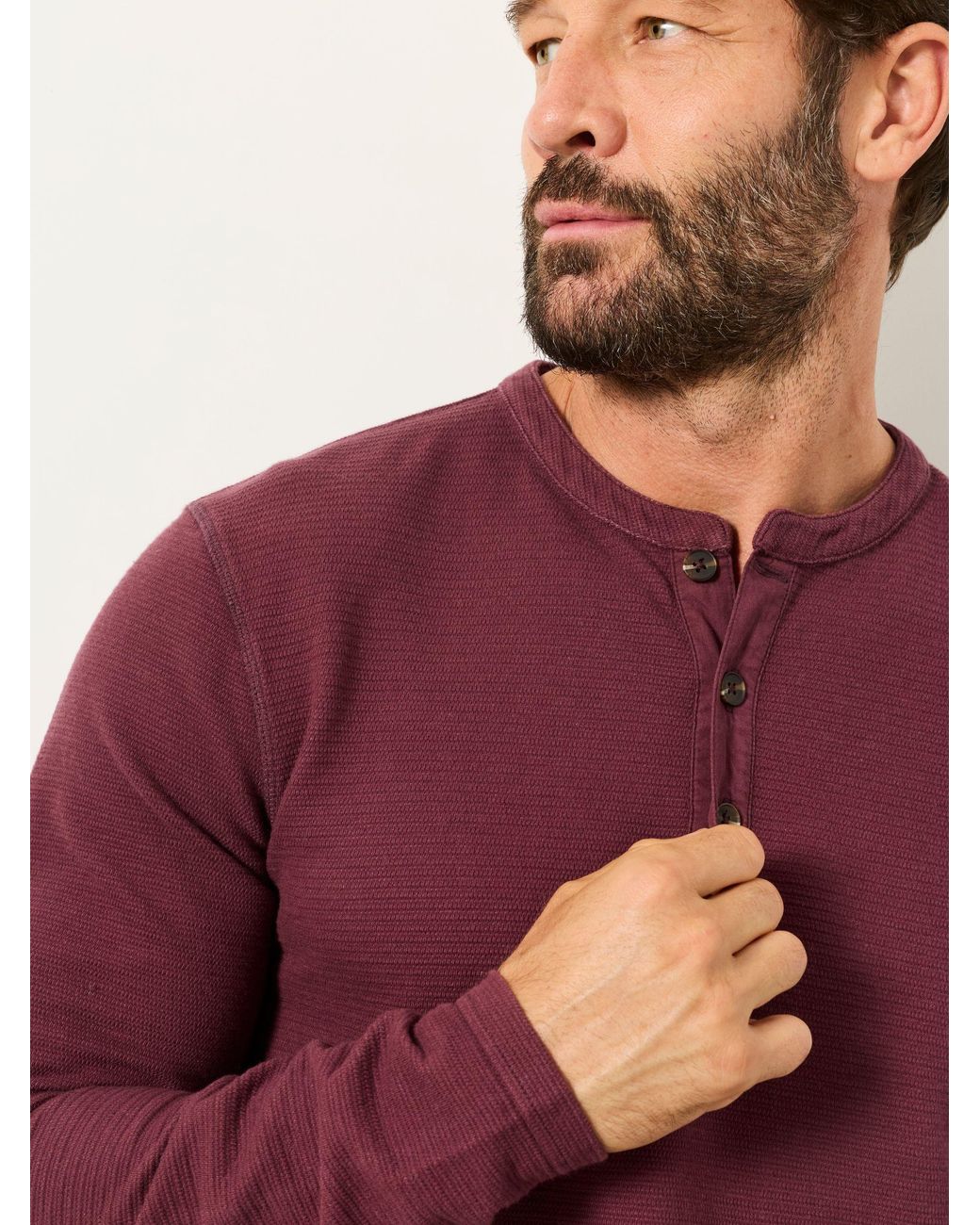 FatFace Henley Long Sleeve Textured T-Shirt for men