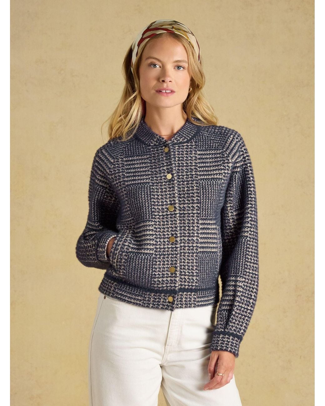 Joules Blue Soft Touch Patterned Knitted Jacket
