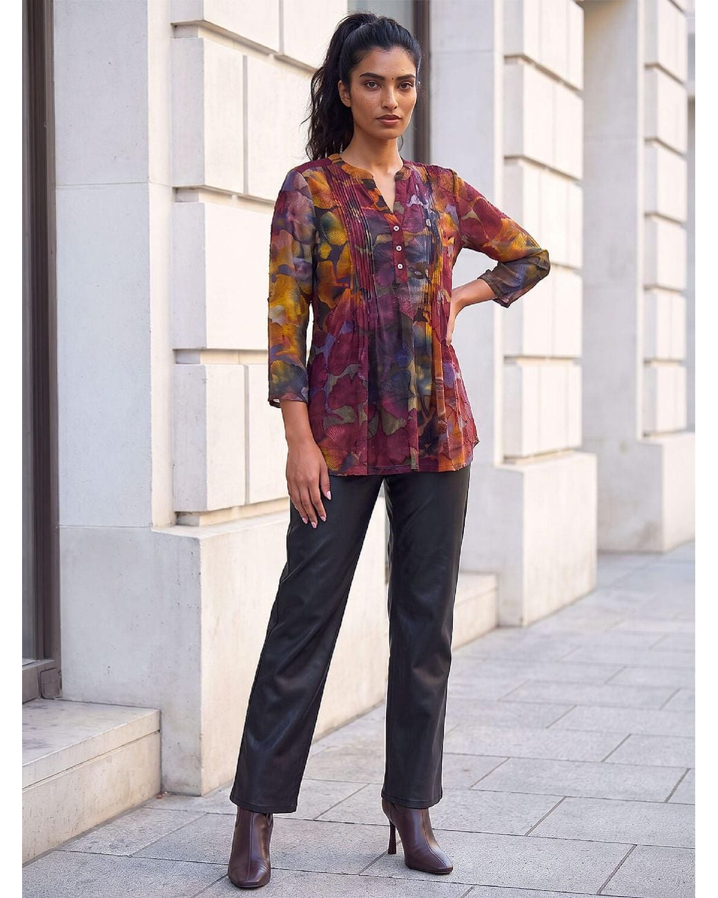 Roman Burnout Pintuck Shirt in Red | Lyst