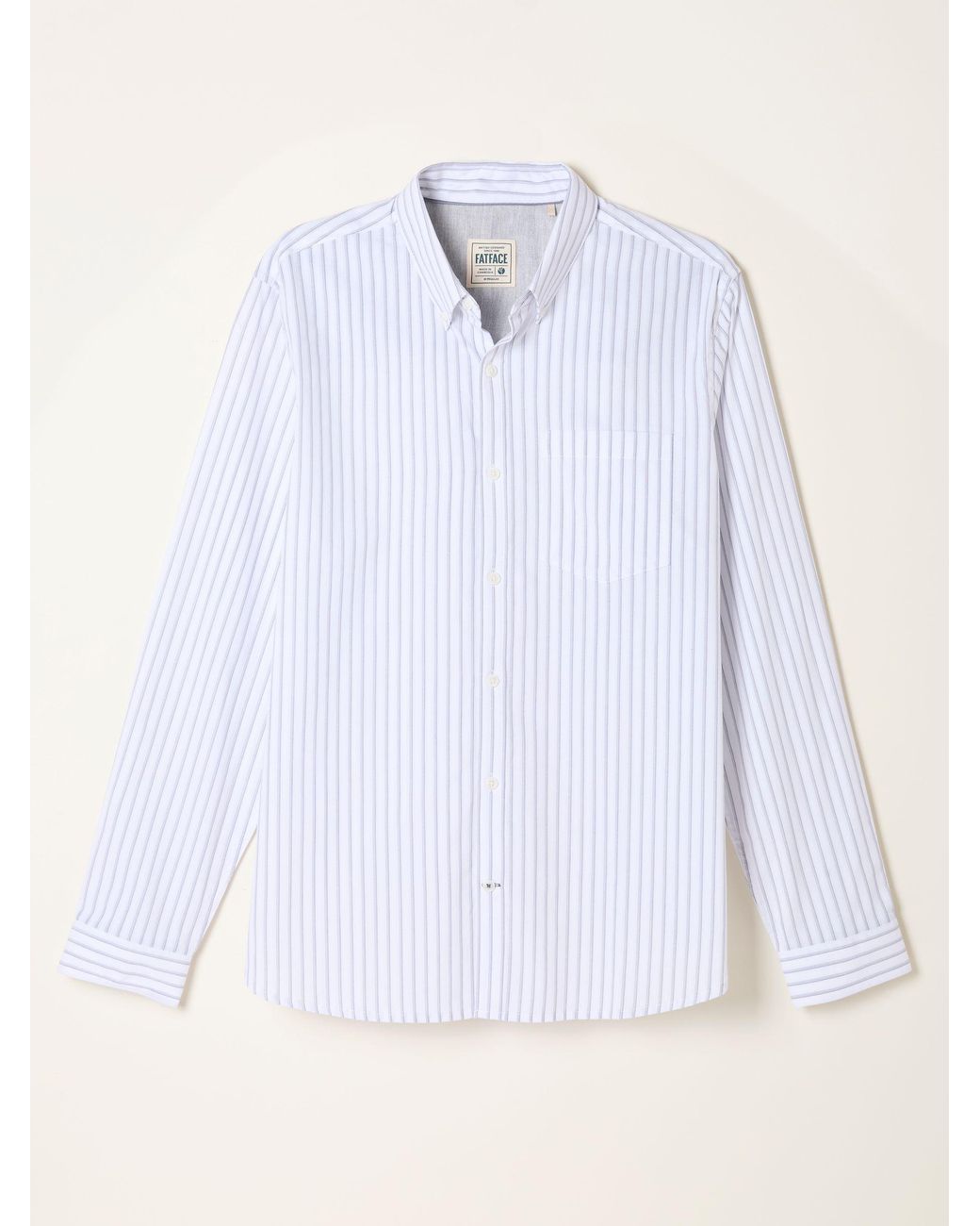 FatFace White Foston Long Sleeve Stripe Shirt for men