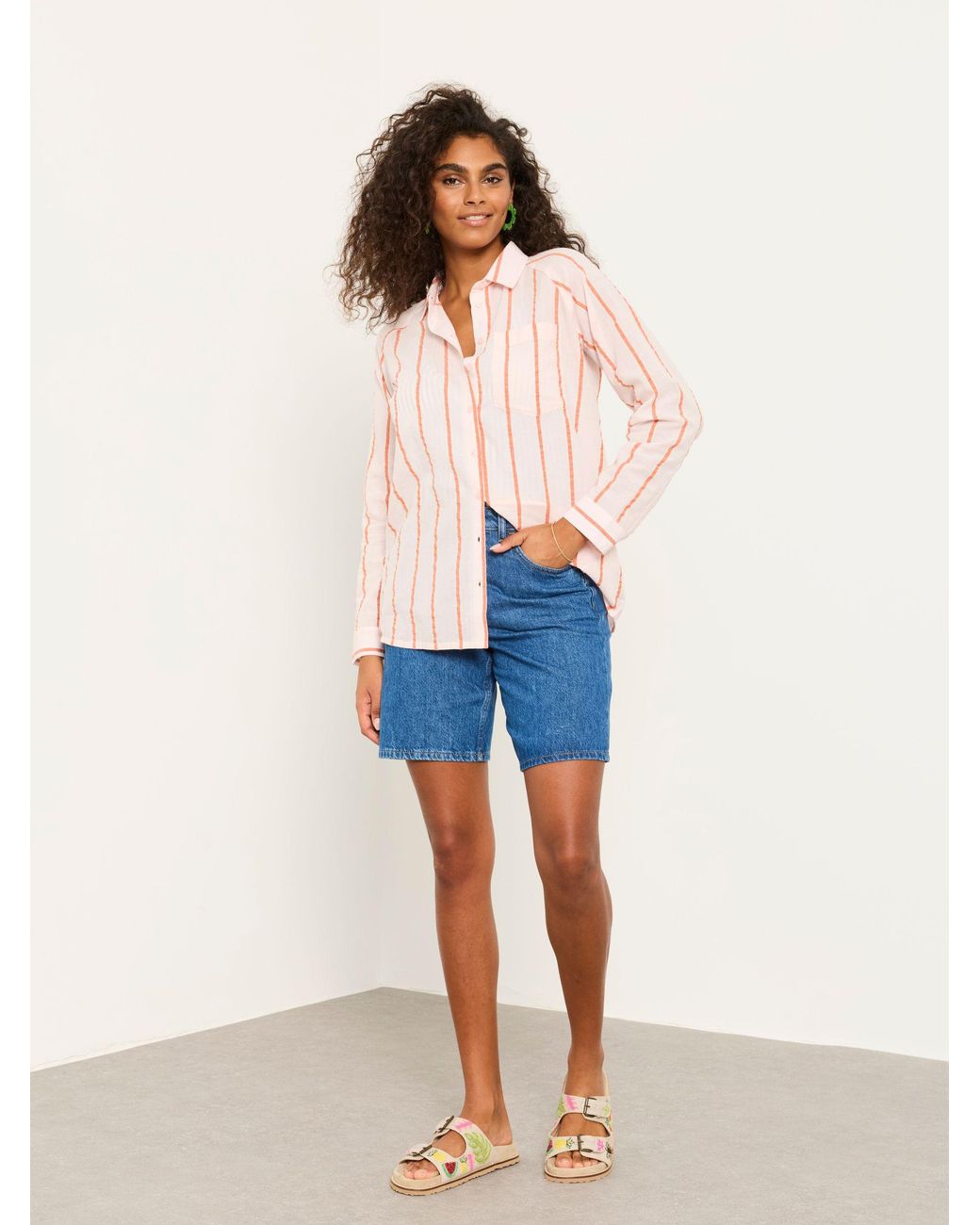 FatFace White Bessie Regular Stripe Shirt