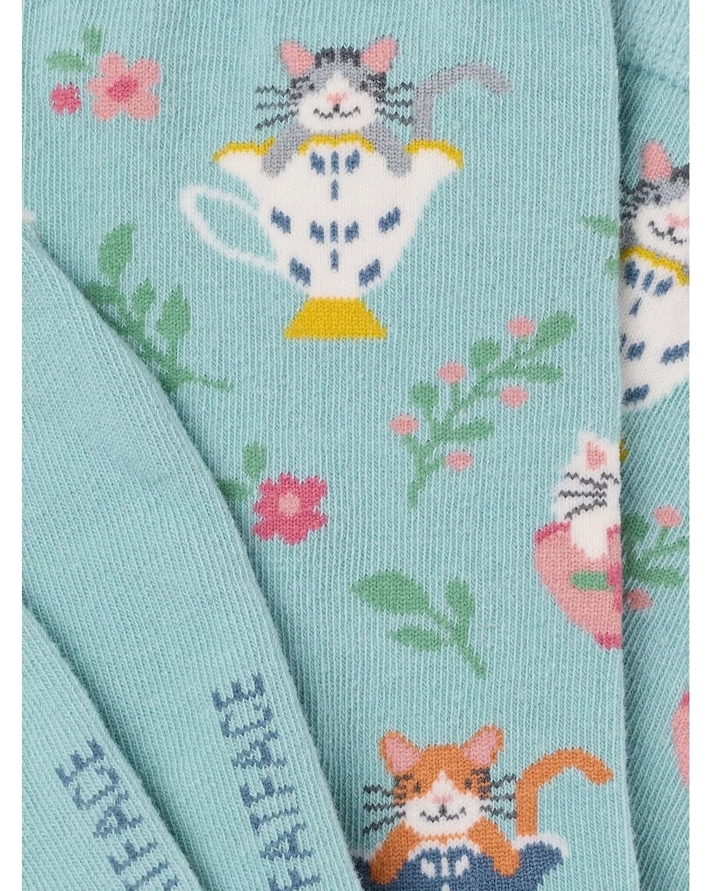 FatFace Blue Fatface Teacup Cats Socks