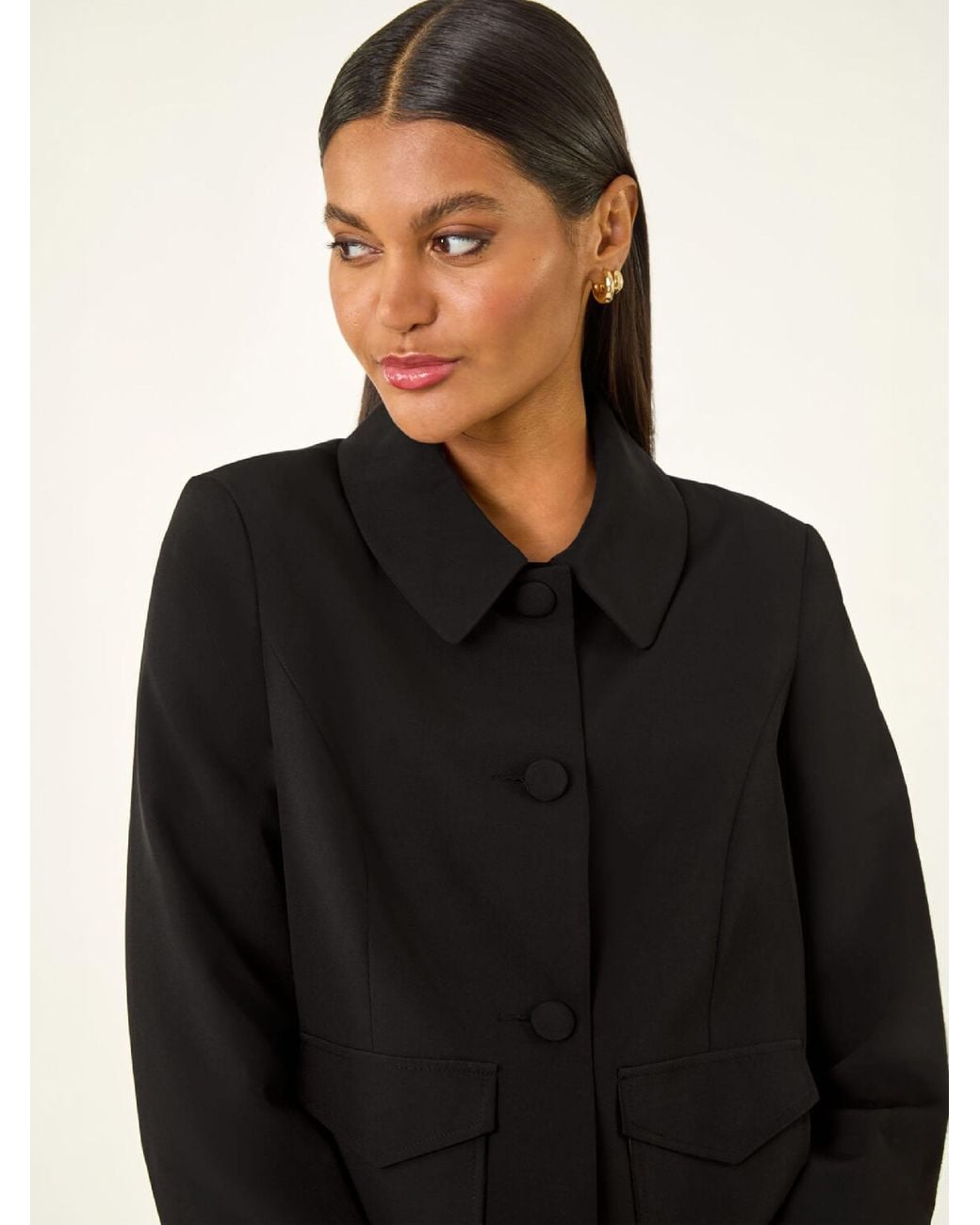Roman Black Smart Buttoned Pocket Jacket