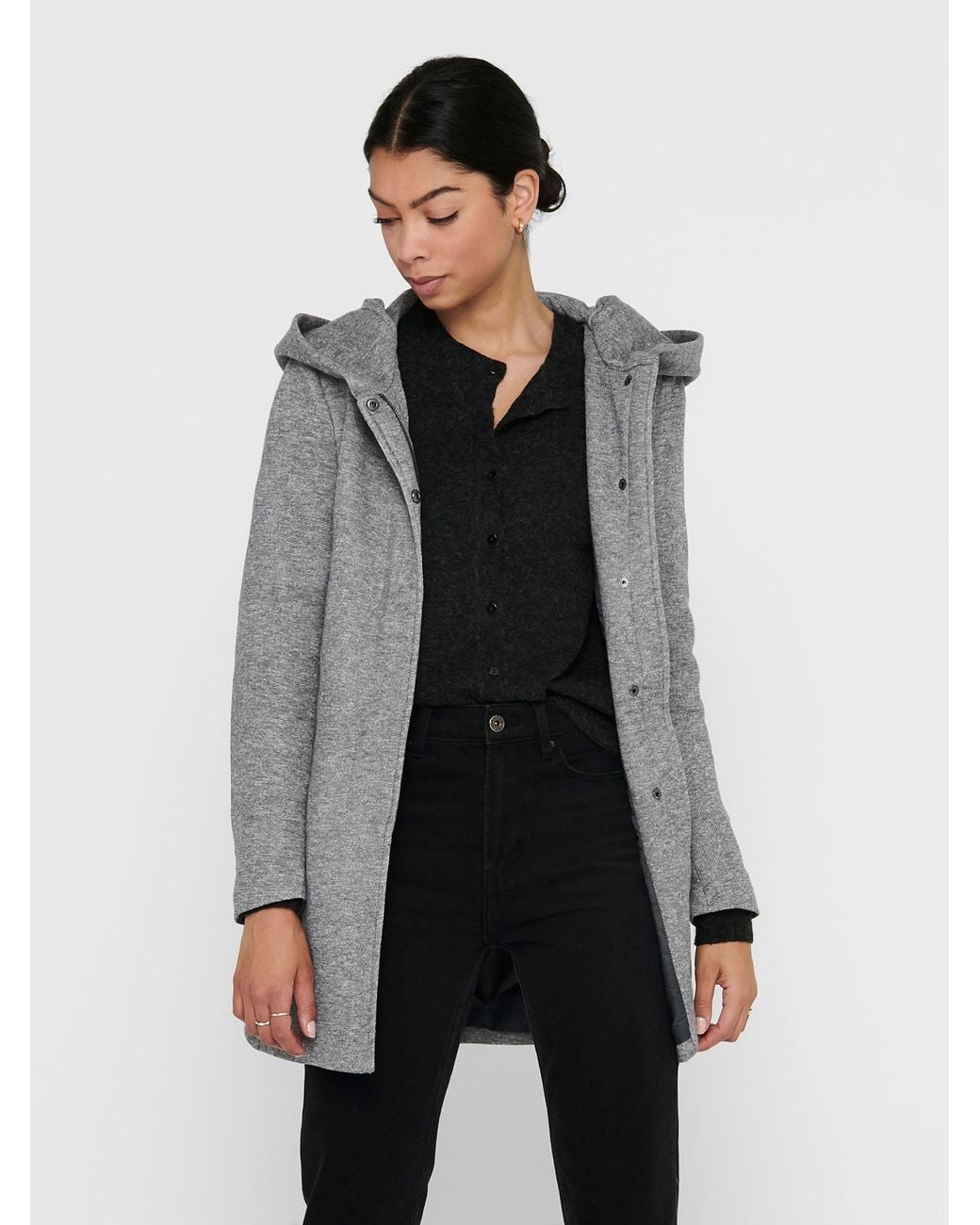 ONLY Gray Hooded Smart Coat