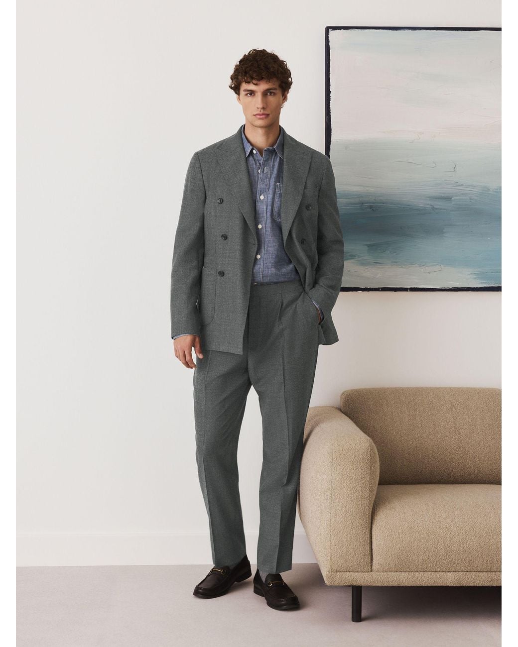 Next Gray Regular Fit Double Breasted Wool Blend Check Suit Jacket for men