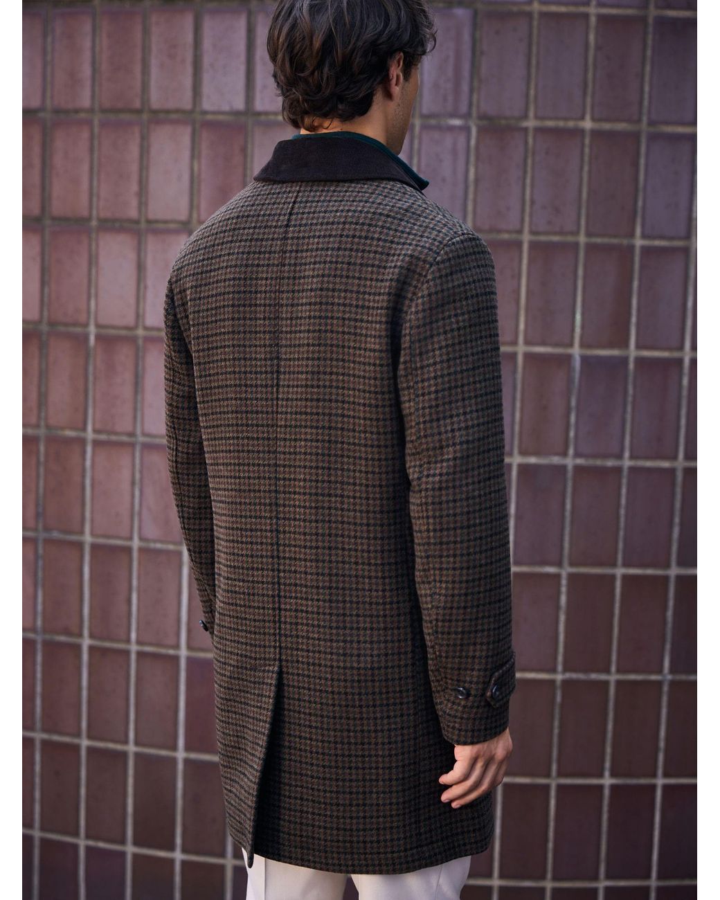 Next Brown Wool Blend Pattern Mac With Cord Collar Coat for men