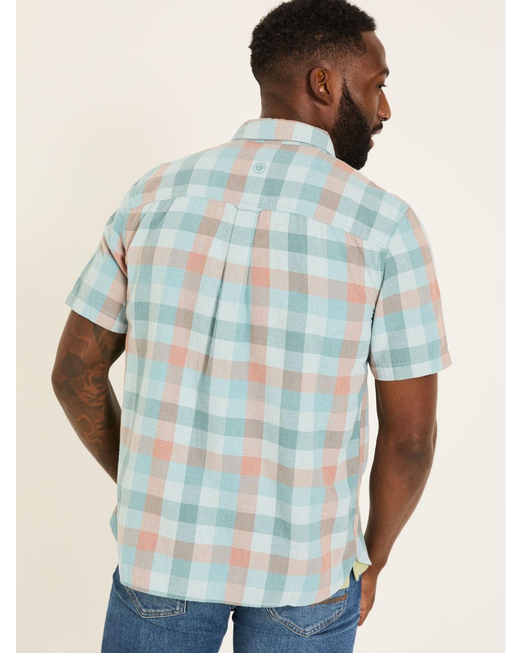 FatFace Blue Short Sleeve Port Check Shirt for men