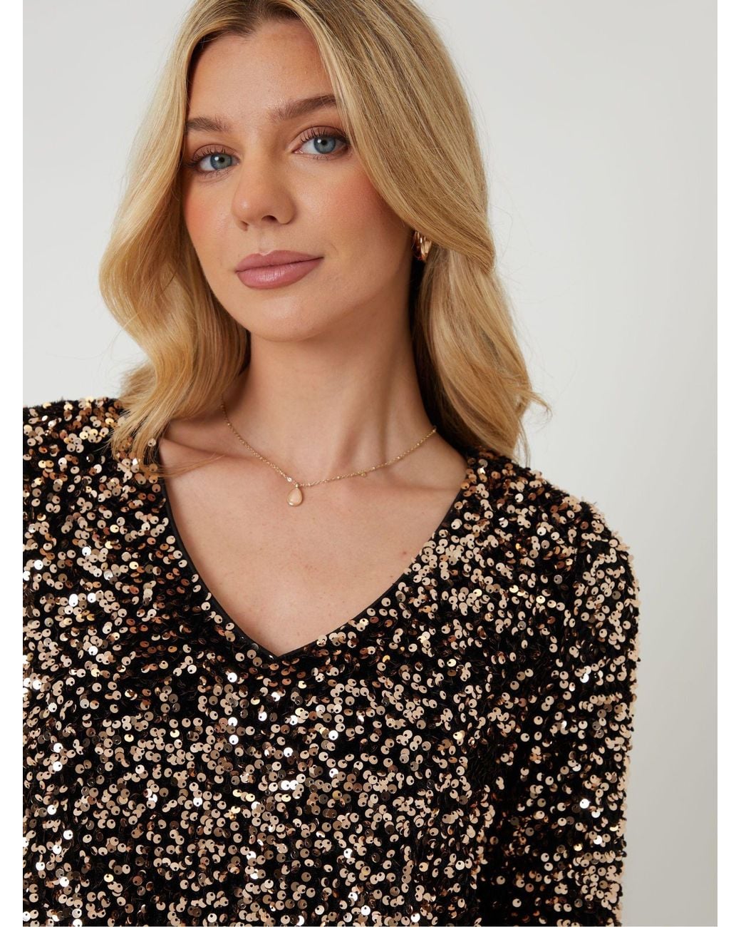 Threadbare Brown Sequin Velour V-Neck Mini Dress