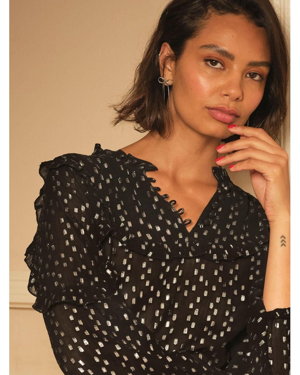 FatFace Brown Olie Metallic Blouse