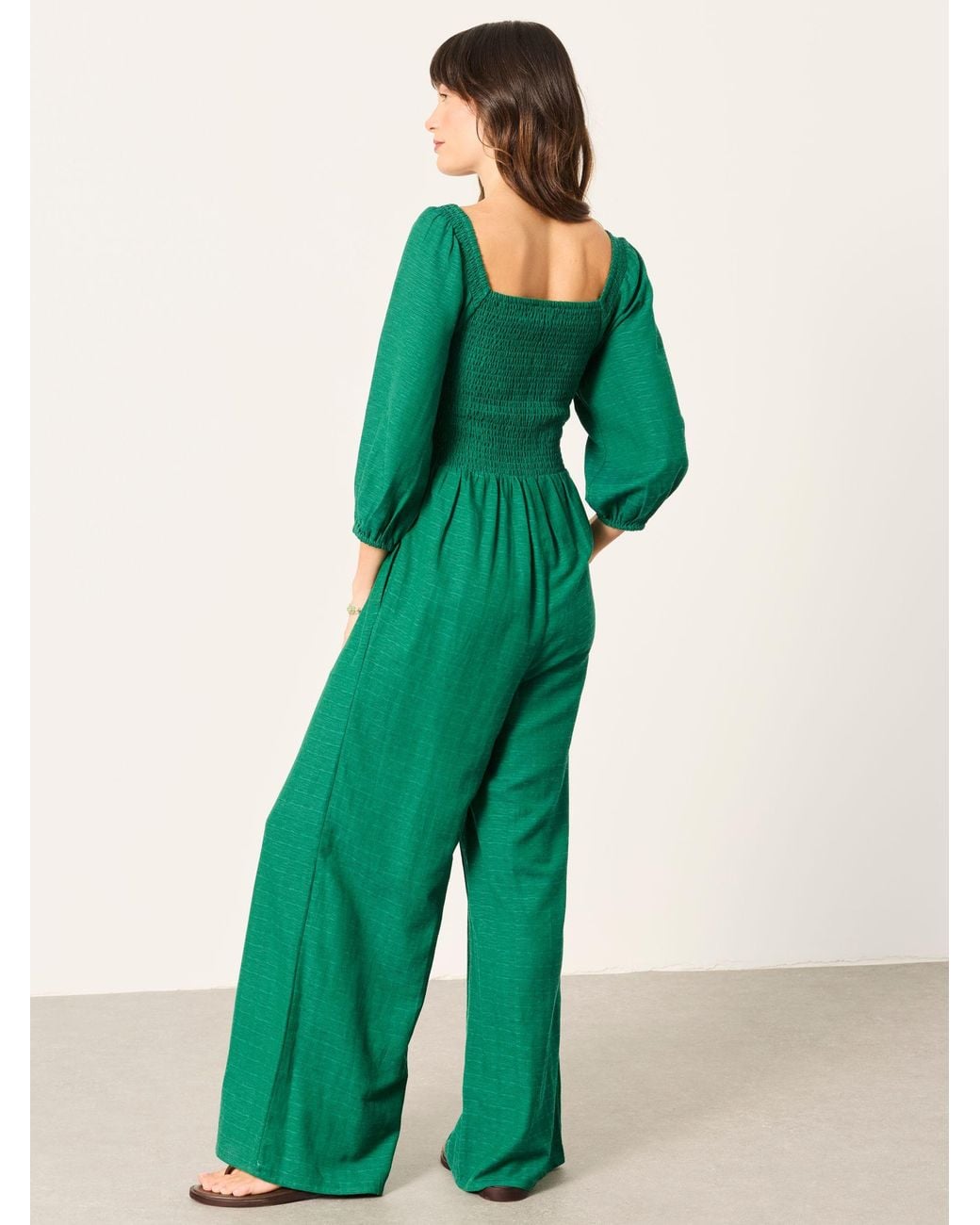 FatFace Green Adele Shirred Jumpsuit