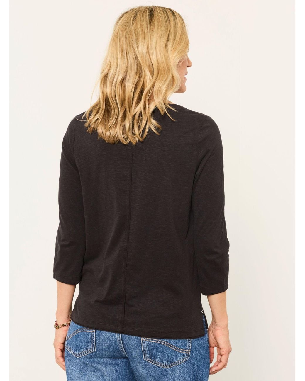 FatFace Black Aster 3/4 Sleeve V-Neck T-Shirt