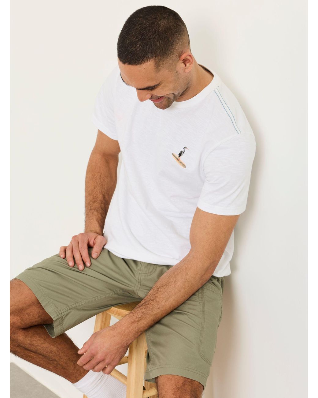 FatFace White Embroidered Bird Graphic Tshirt for men