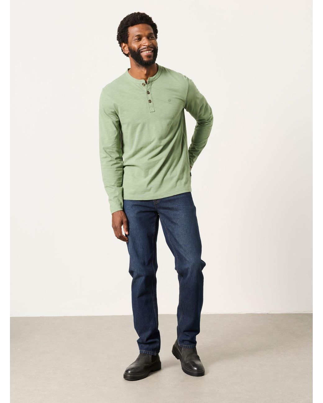 FatFace Green Woodside Long Sleeve Henley Top for men