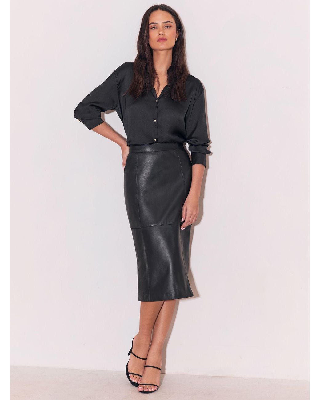 Lipsy Black Leather Midi Skirt