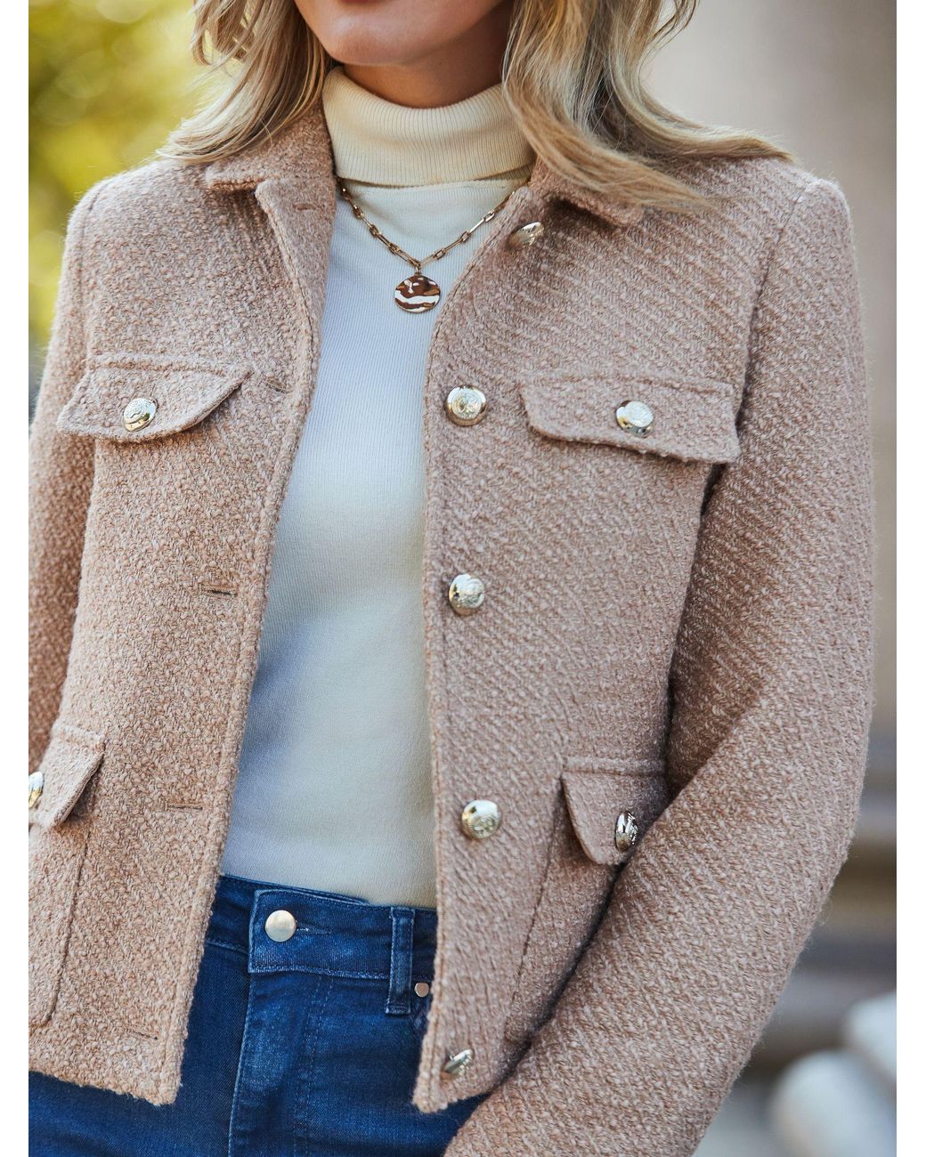 Sosandar Blue Boucle Jacket With Buttons