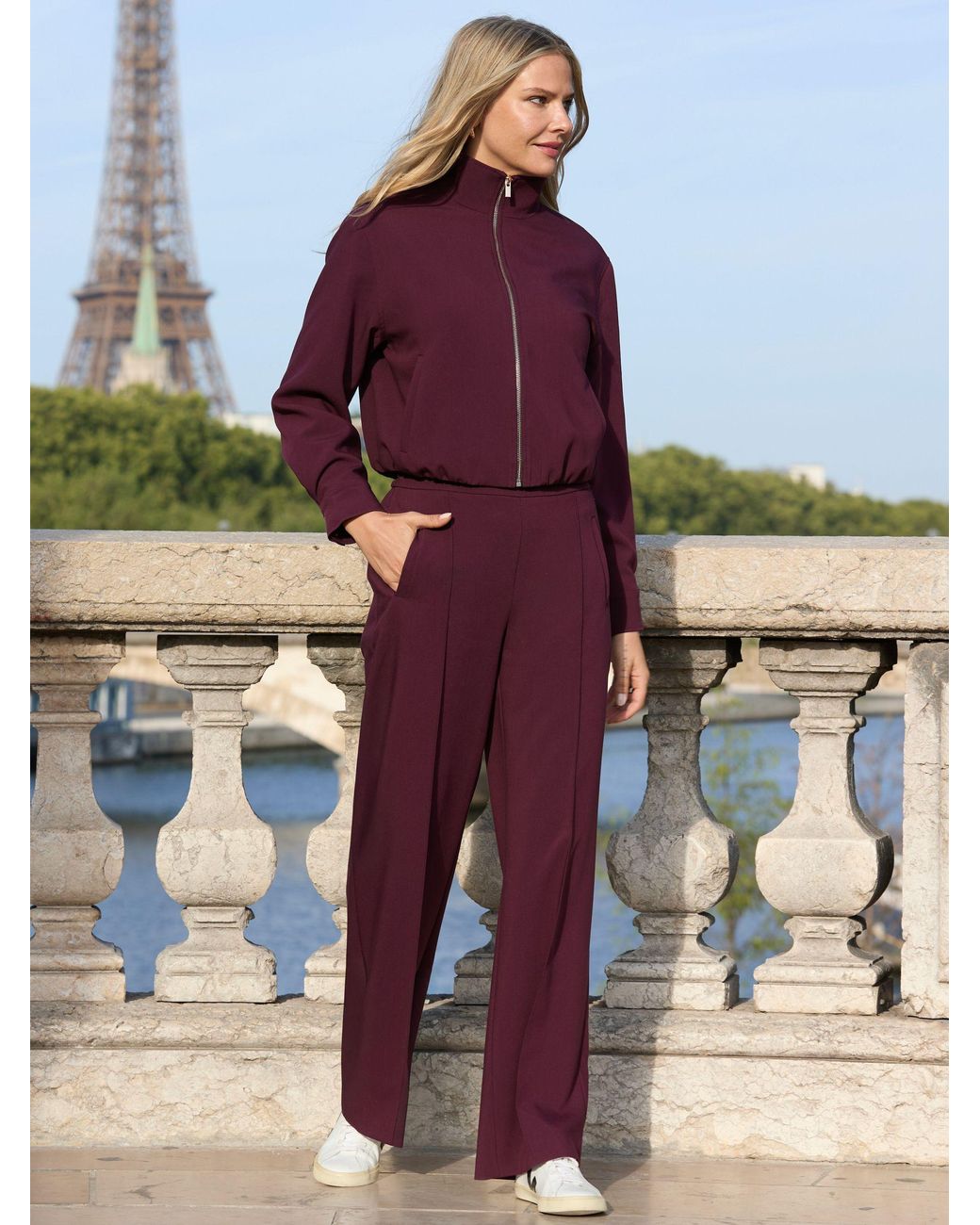 Sosandar Purple Funnel Neck Jacket