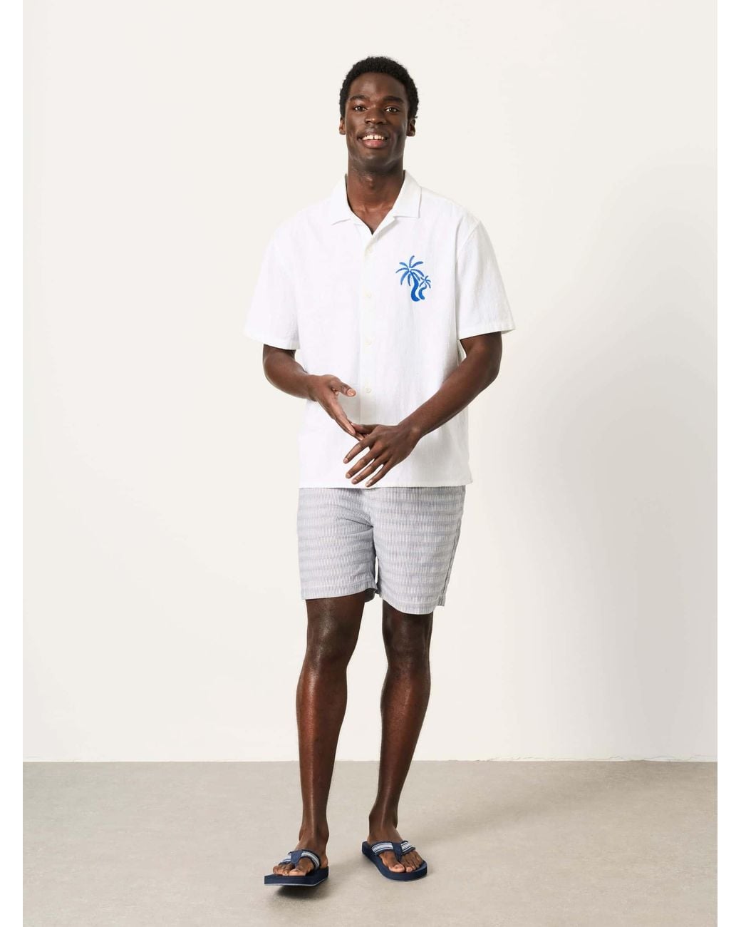 FatFace White Fatface Short Sleeve Relaxed Fit Graphic Placement Embroidery Shirt for men