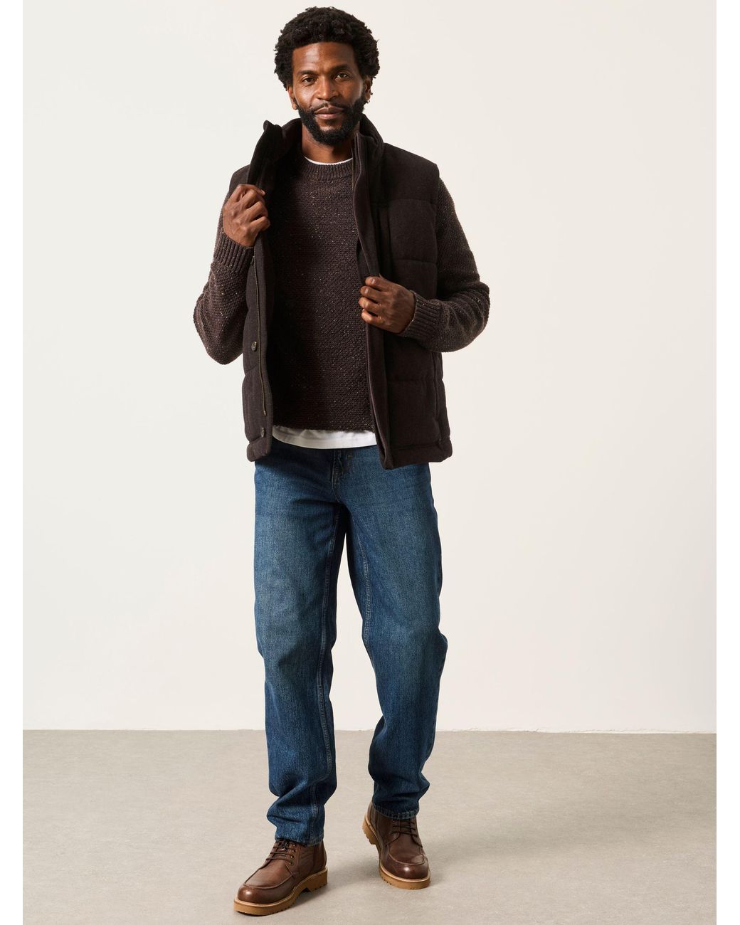 FatFace Black Tarn Herringbone Wool Mix Gilet for men