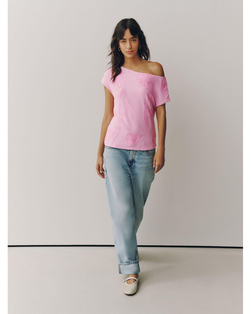 Next Pink Off The Shoulder Short Sleeve Top