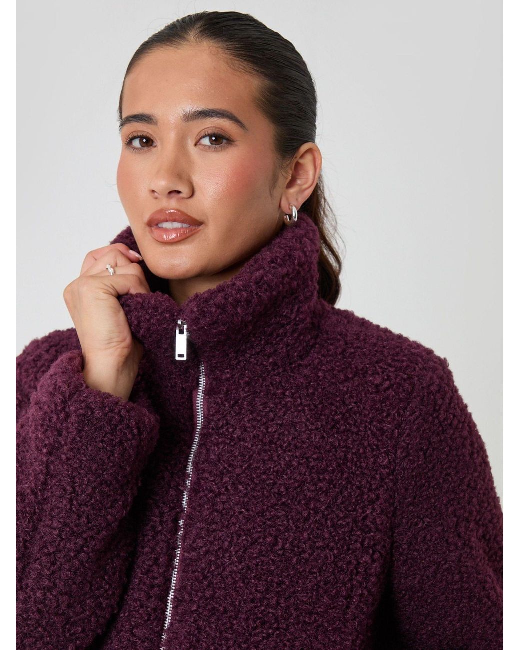 Threadbare Purple Funnel Neck Borg Bomber Jacket