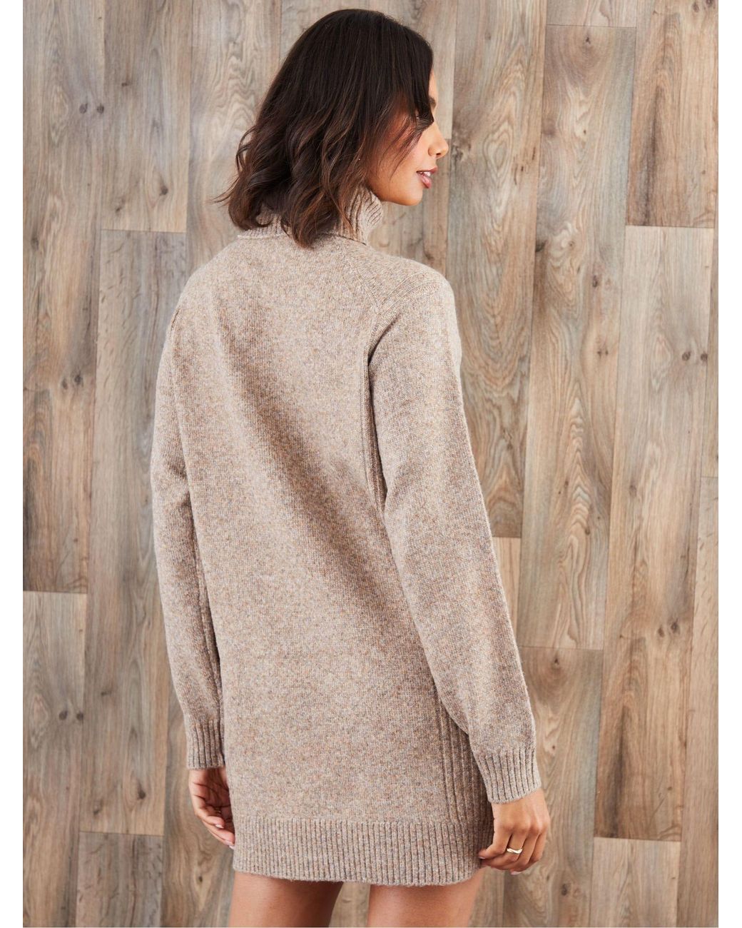 Threadbare Natural Roll Neck Knitted Mini Dress