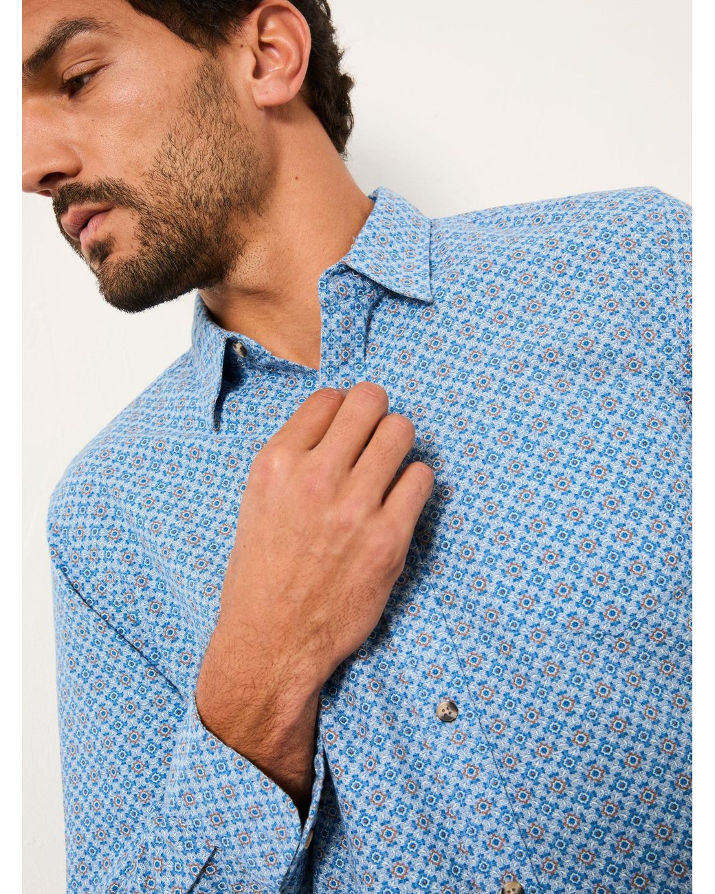 FatFace Blue Long Sleeve Geo Tile Print Shirt for men