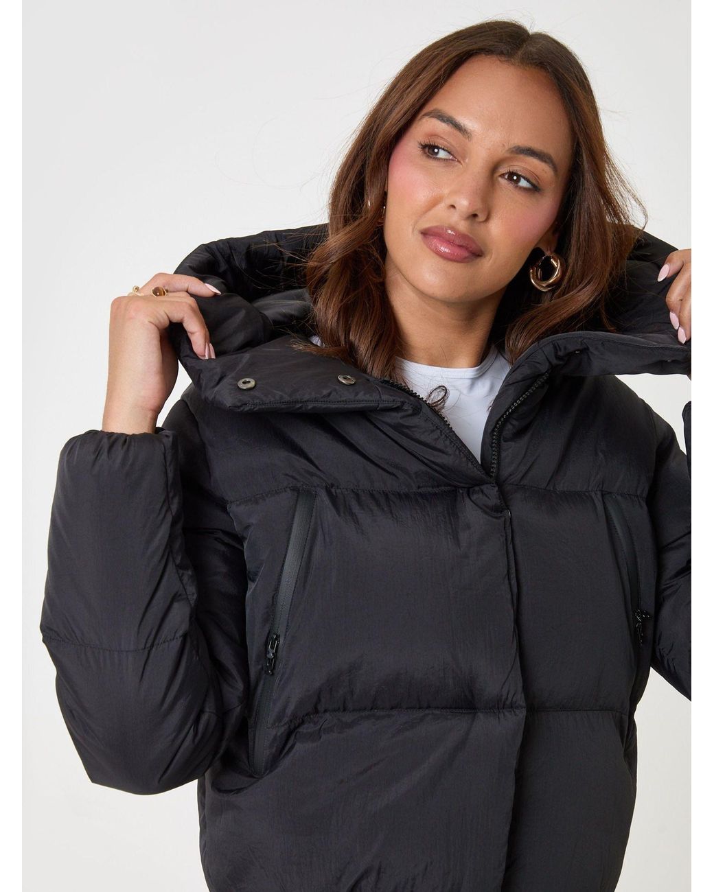 Threadbare Blue Showerproof Cropped Puffer Coat