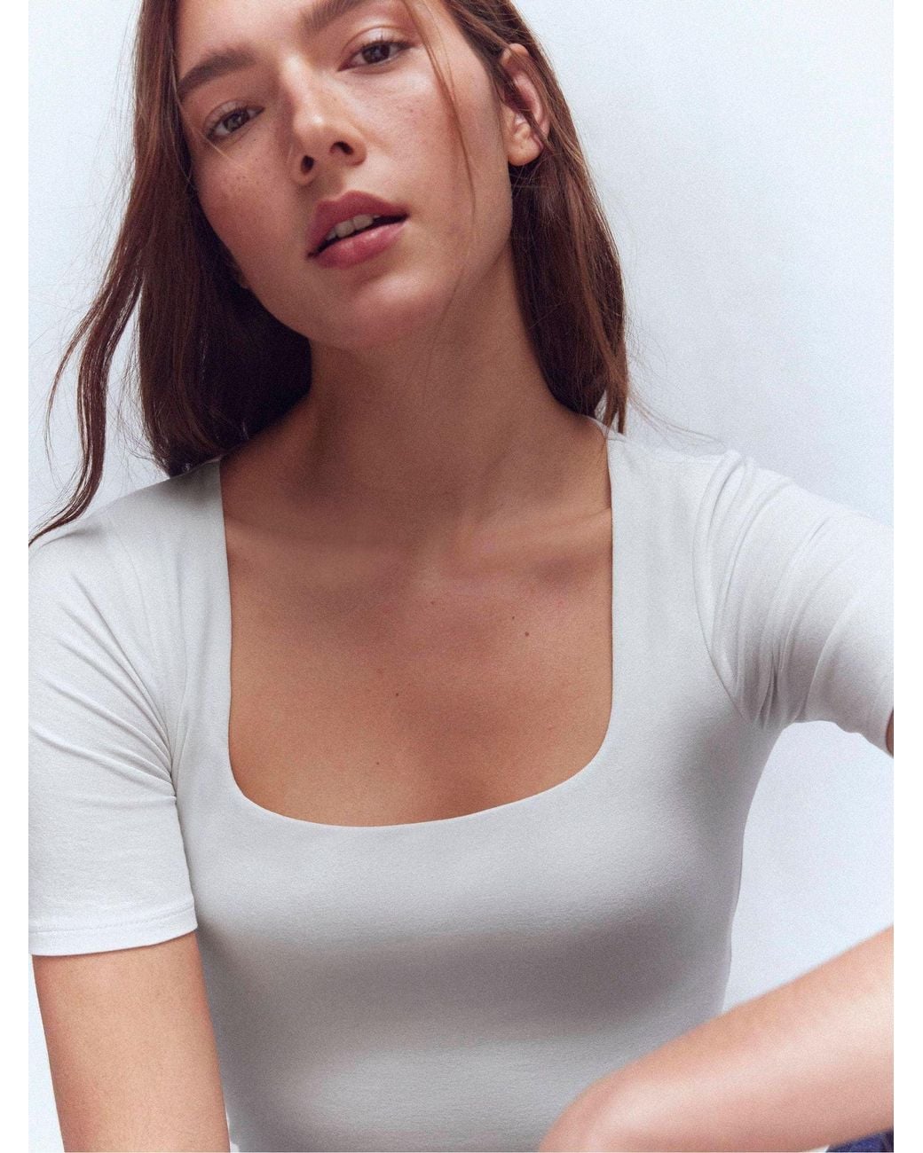 Boden White Double Layer Square Neck Top