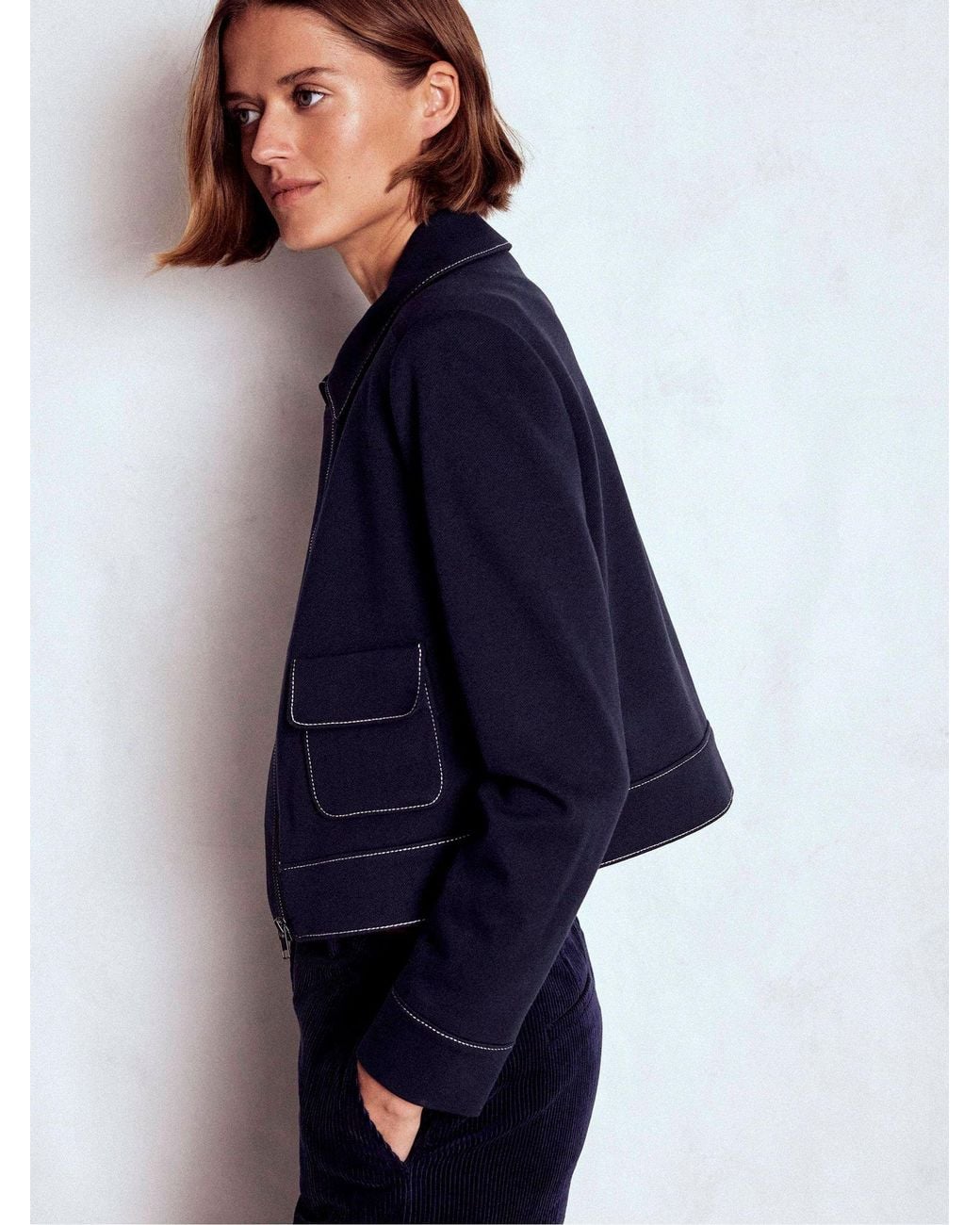 Boden Blue Zip Patch Pocket Jacket