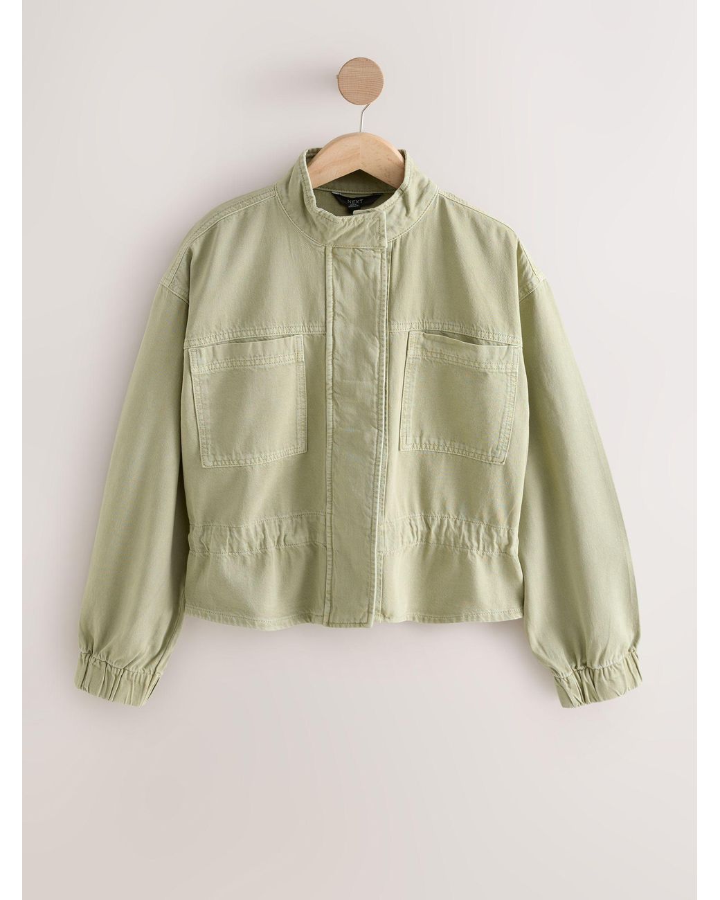 Next Green Khaki Denim Funnel Neck Zip Up Drawstring Jacket
