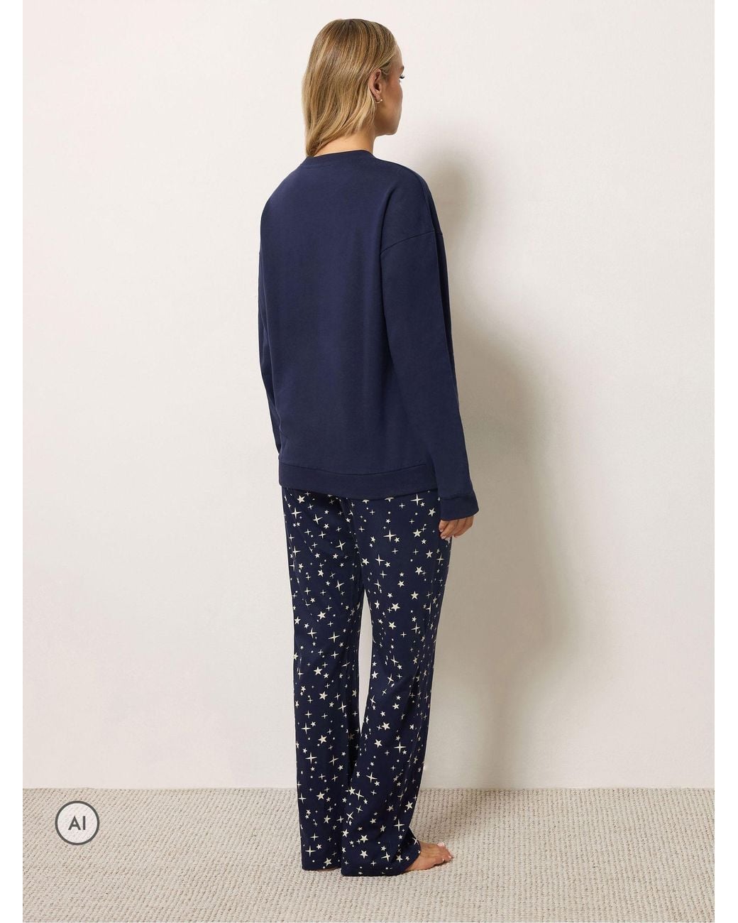 Long Tall Sally Dark Cosy Club Sweatshirt & Wide Leg Pyjama Set in Blue ...