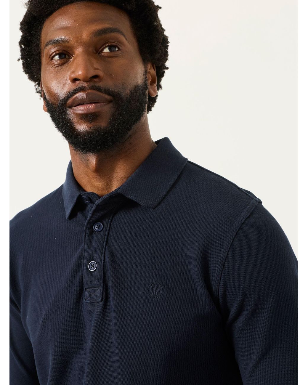 FatFace Blue Fatface Long Sleeve Pique Polo Shirt for men