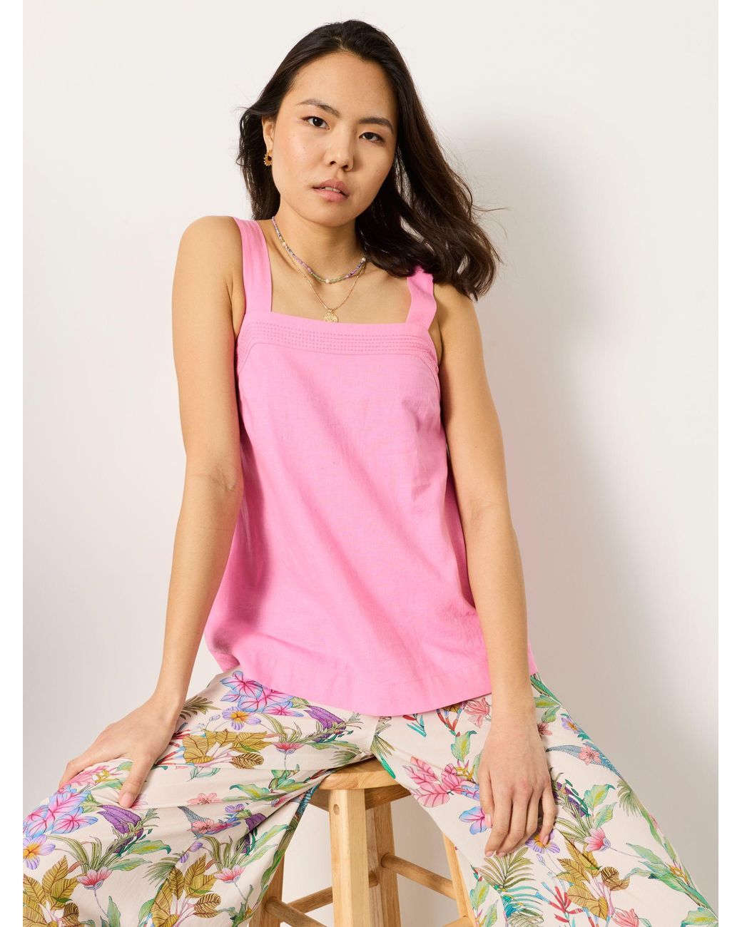 FatFace Pink Fatface Joesie Petite Linen Stripe Cami