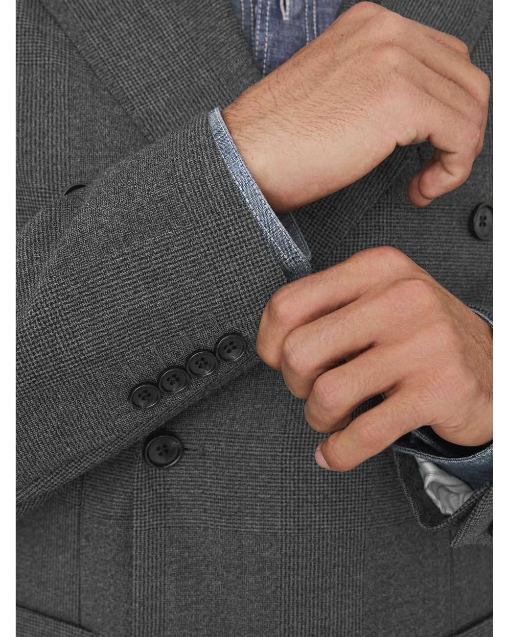 Next Gray Regular Fit Double Breasted Wool Blend Check Suit Jacket for men
