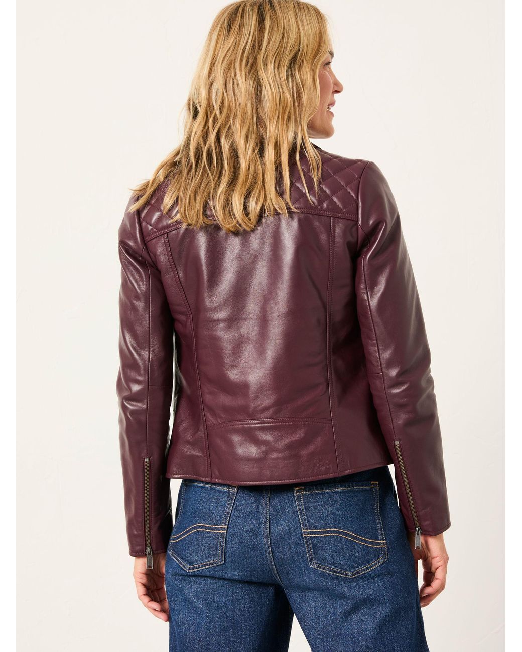 FatFace Blue Bethany Leather Biker Jacket