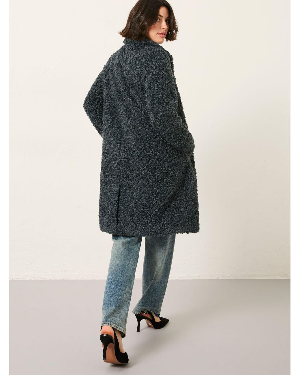 FatFace Blue Bianca Longline Teddy Coat