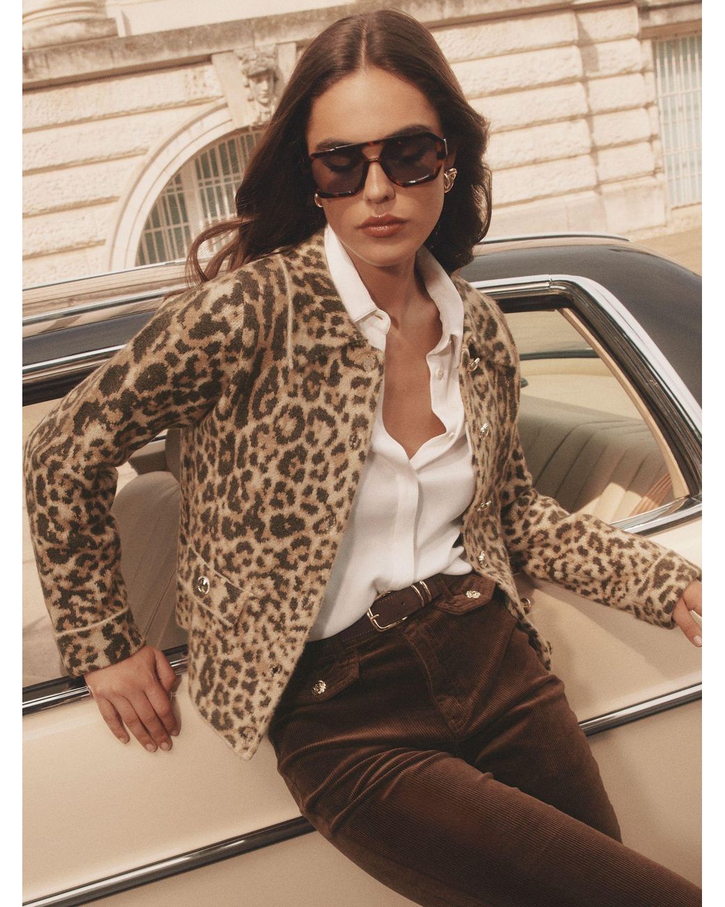 Lipsy Brown Leopard Print Collared Buttoned Knit Cardigan Jacket