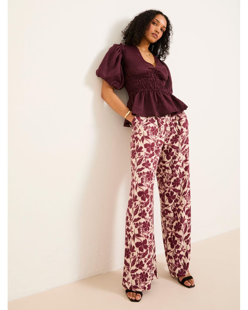 FatFace Brown Kingston Printed Satin Trousers