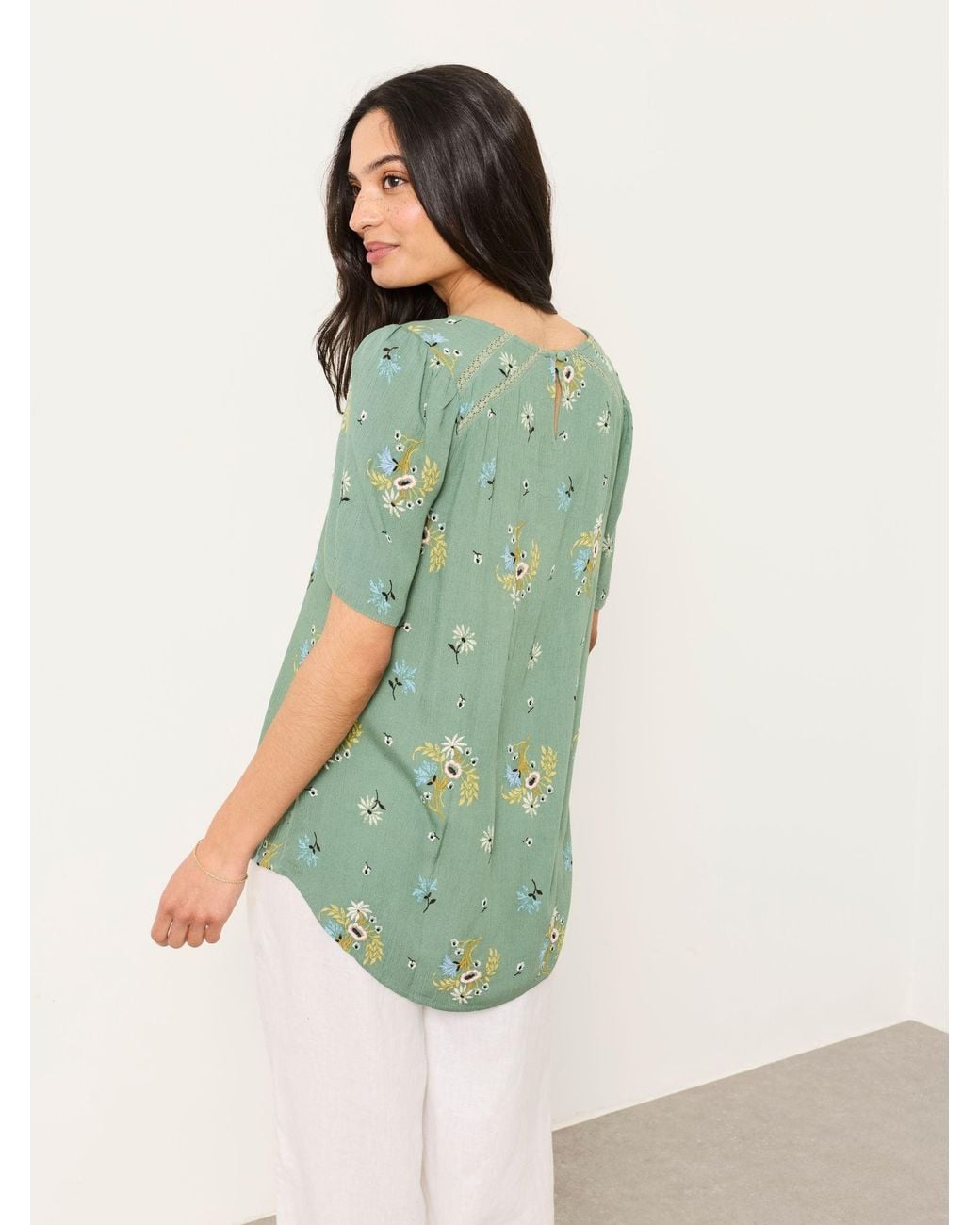 FatFace Green Sofia Embroidered Blouse