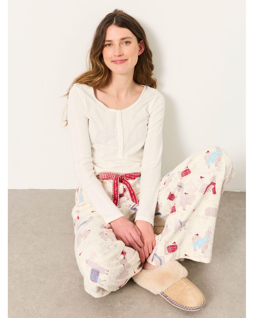 FatFace Pink Lola Wide Leg Christmas Pyjama Bottoms