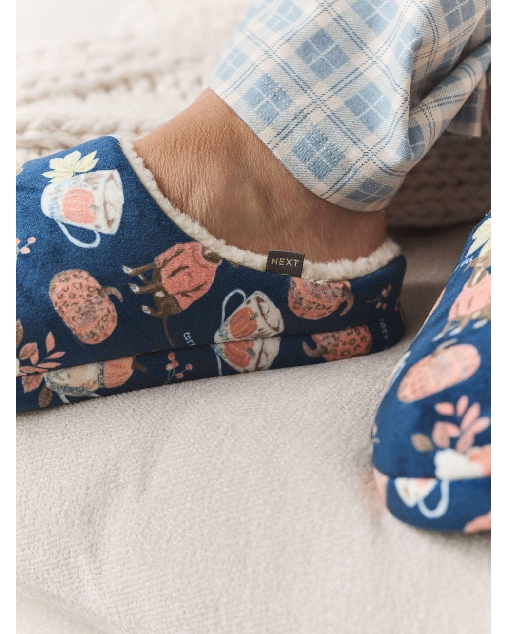 Next Blue Whippet Plush Mule Printed Slippers